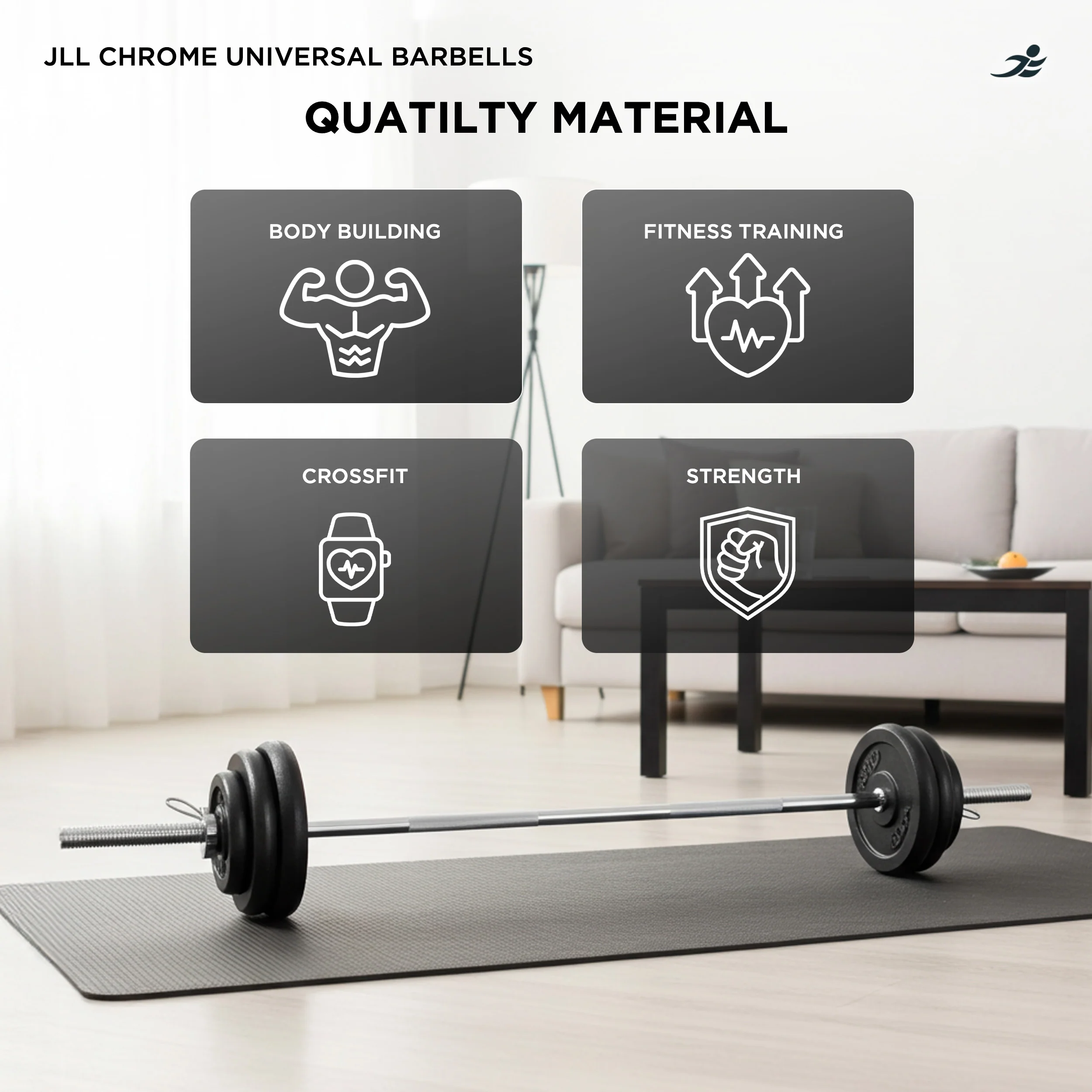 Weight Lifting Barbell Chromed Steel - Image 3