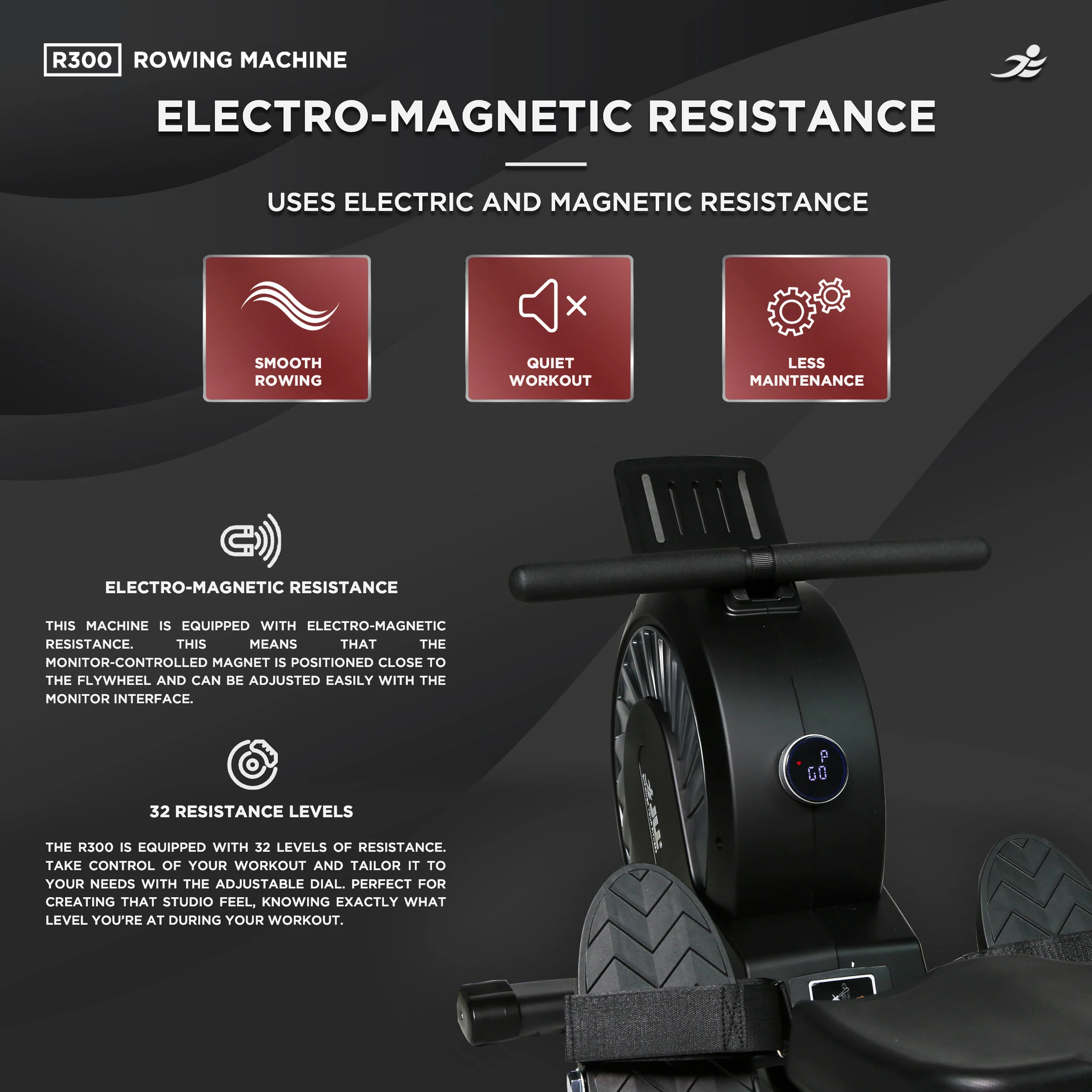 R300 Electro-Magnetic Resistance Rowing Machine - Image 5