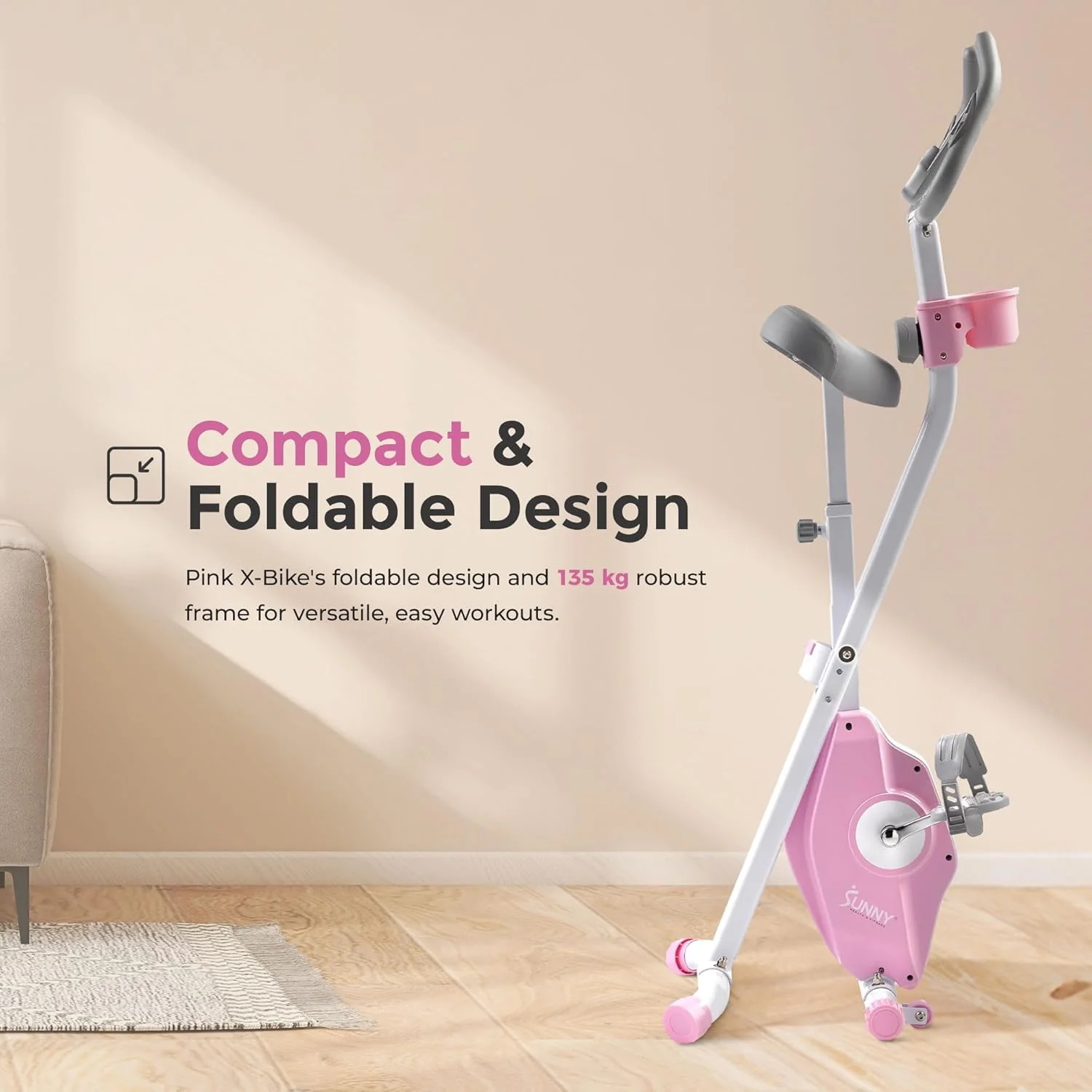 Pink Foldable Magnetic Exercise X-Bike - Image 4